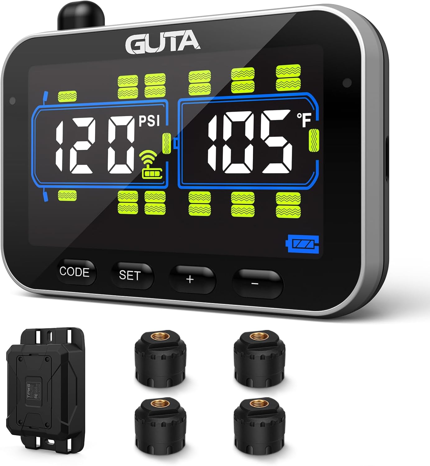 GUTA RV Tire Pressure Monitor with 4 Sensors + GB30 Signal Booster for TPMS
