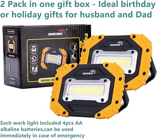 Miniatura 6 de sunzone Luz LED portátil de trabajo, luces de inundación COB, iluminación para lugar de trabajo, súper brillante impermeable para acampar al aire