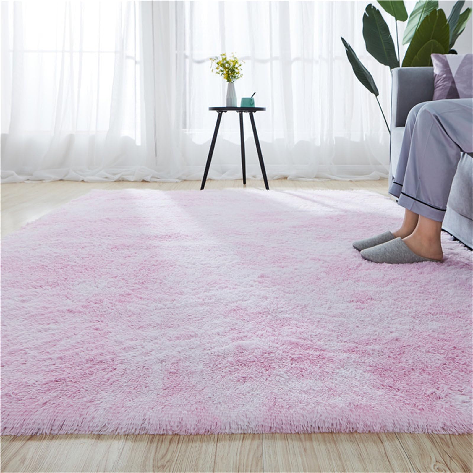 Highdi Alfombra Salón Pelo Largo Grande Color Sólido Suave Alfombras de Pelo Largo Alfombra de Salón Lavable y Antideslizante Suave Alfombra Dormitorio Modernas Alfombra Shaggy (Rosa,160x230cm)