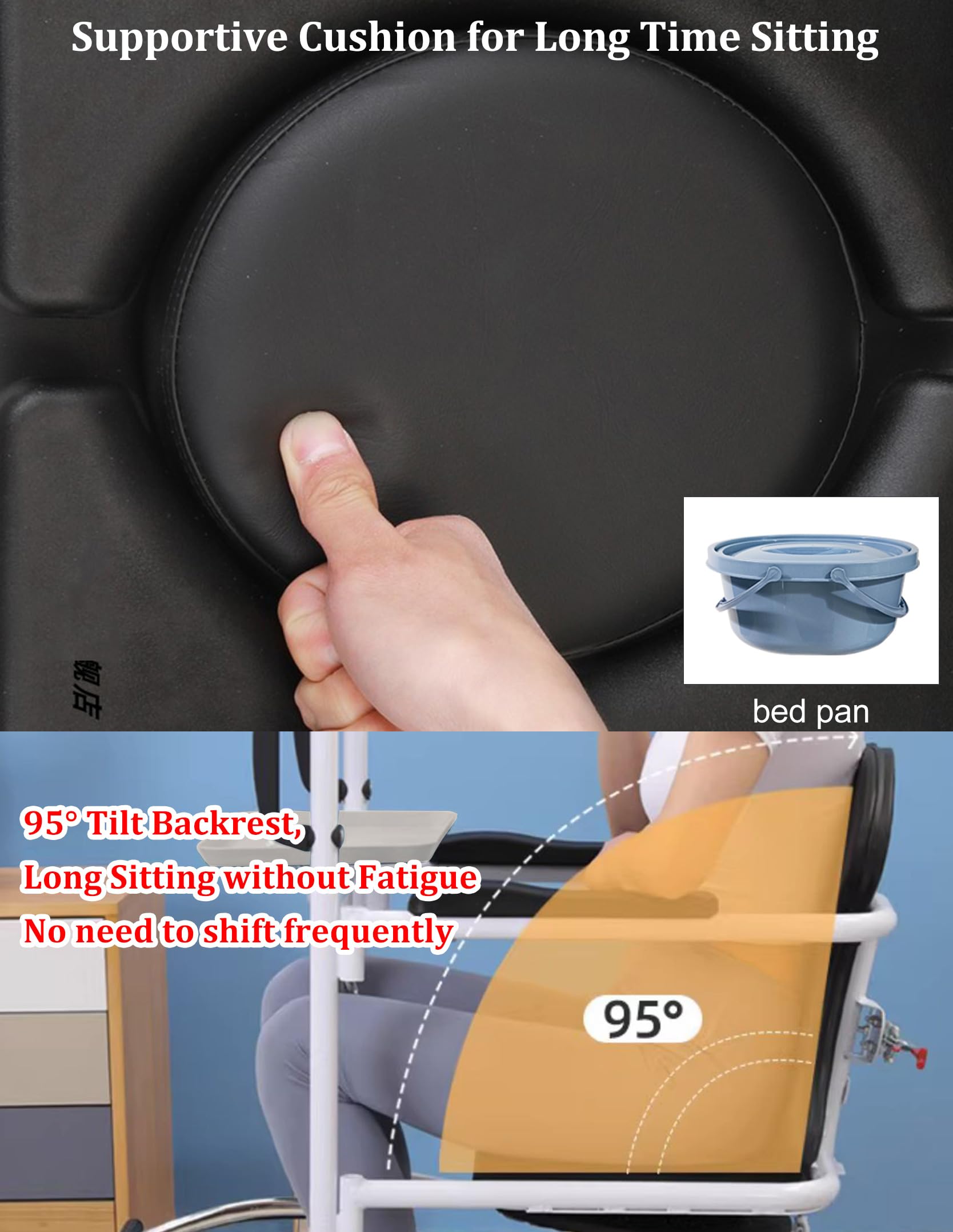 Grúa Hidráulica para Pacientes, Asiento Abatible a 180°, Silla de Enfermería 4 en 1, Silla de Ruedas de Transporte, Altura de Elevación Ajustable, Elevación de Cama a Ducha/Baño/Auto