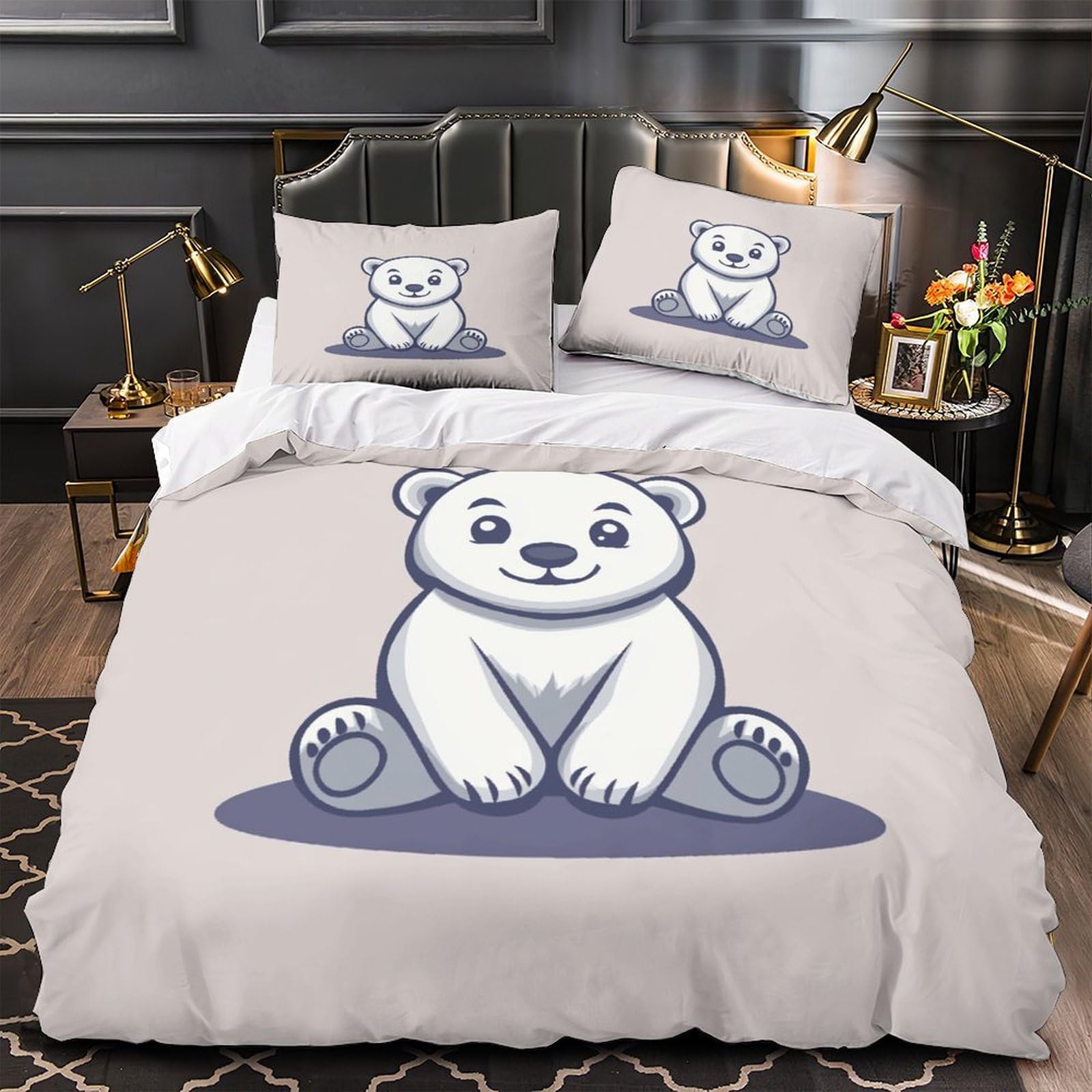 Housse de couette ours polaire lit double 200x200 imprimé dessin animé enfant