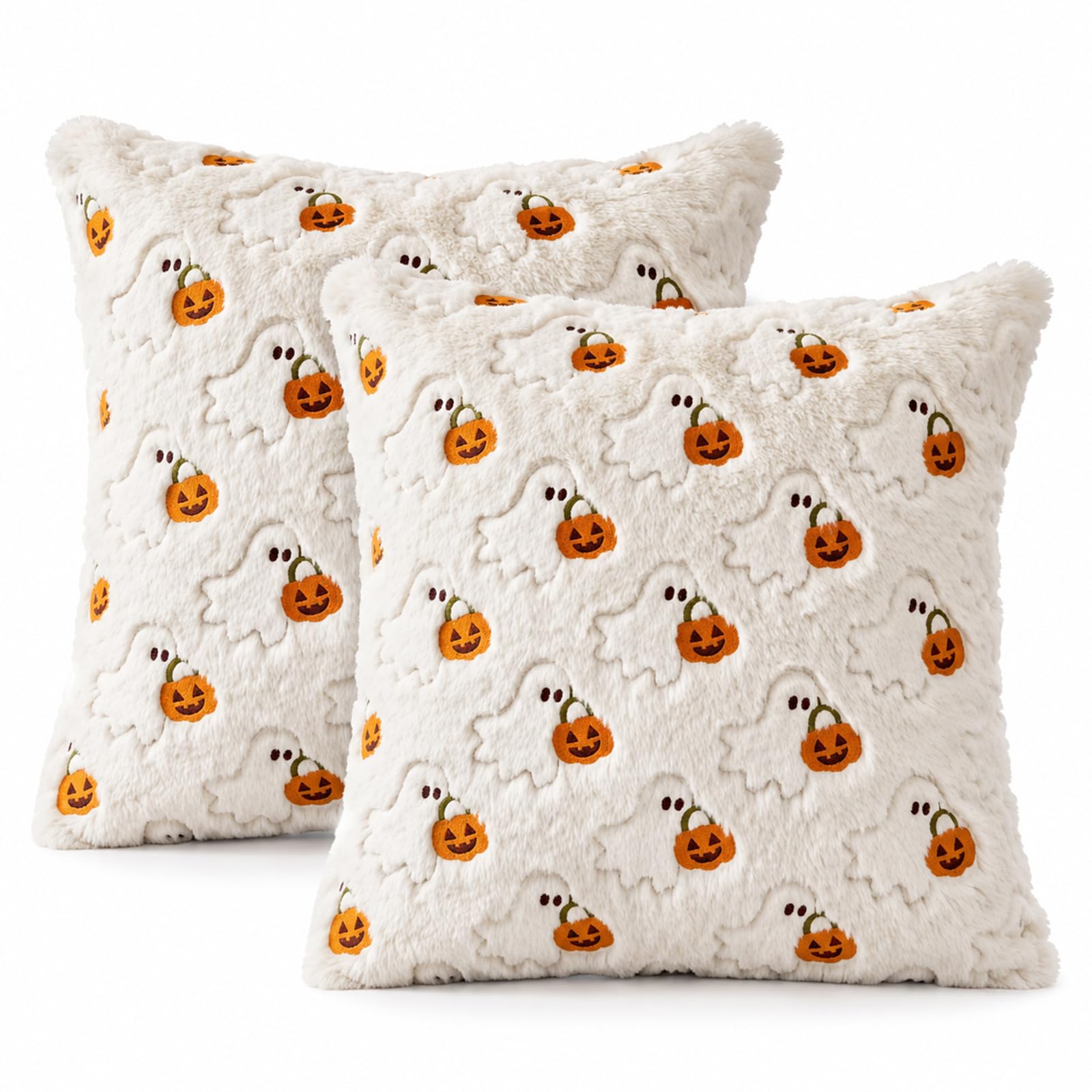 Walmsco Halloween Cushion Covers 45x45cm, 2 Pack Ghost Pumpkin Pillow Cover