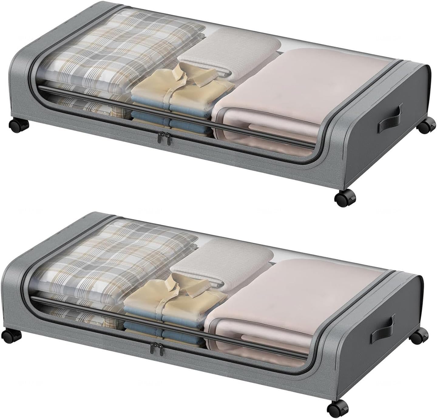 Large Under Bed Storage with Wheels, Oxford Fabric Under Bed Storage Containers with Clear Window,Under Bed Shoe Storage Organizer Drawer for Clothes Blankets 2 Pack,B