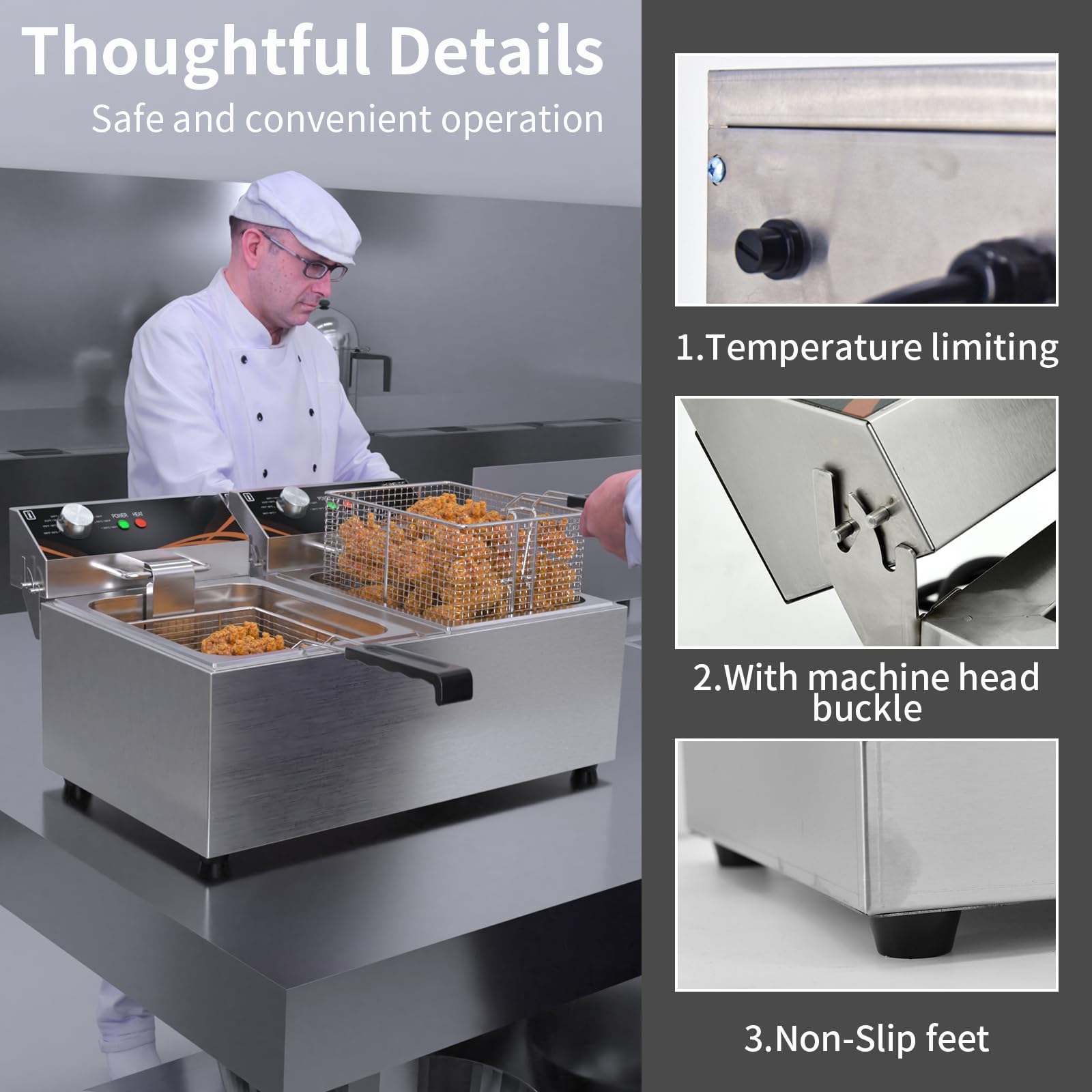 Freidora con control de temperatura para comida rápida y restaurantes