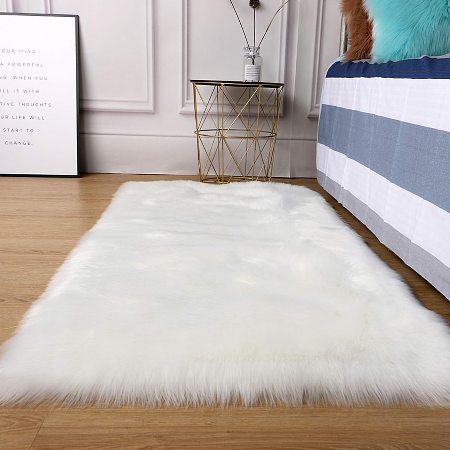 Ultra Soft Faux Fur Area Rugs, 2.62 x 4 Feet White Fluffy Rectangle Carpet, Plush Modern Indoor Non-Slip Floor Mat for Children Bedroom Living Room Home Decor (2.62 x 4 ft, White)