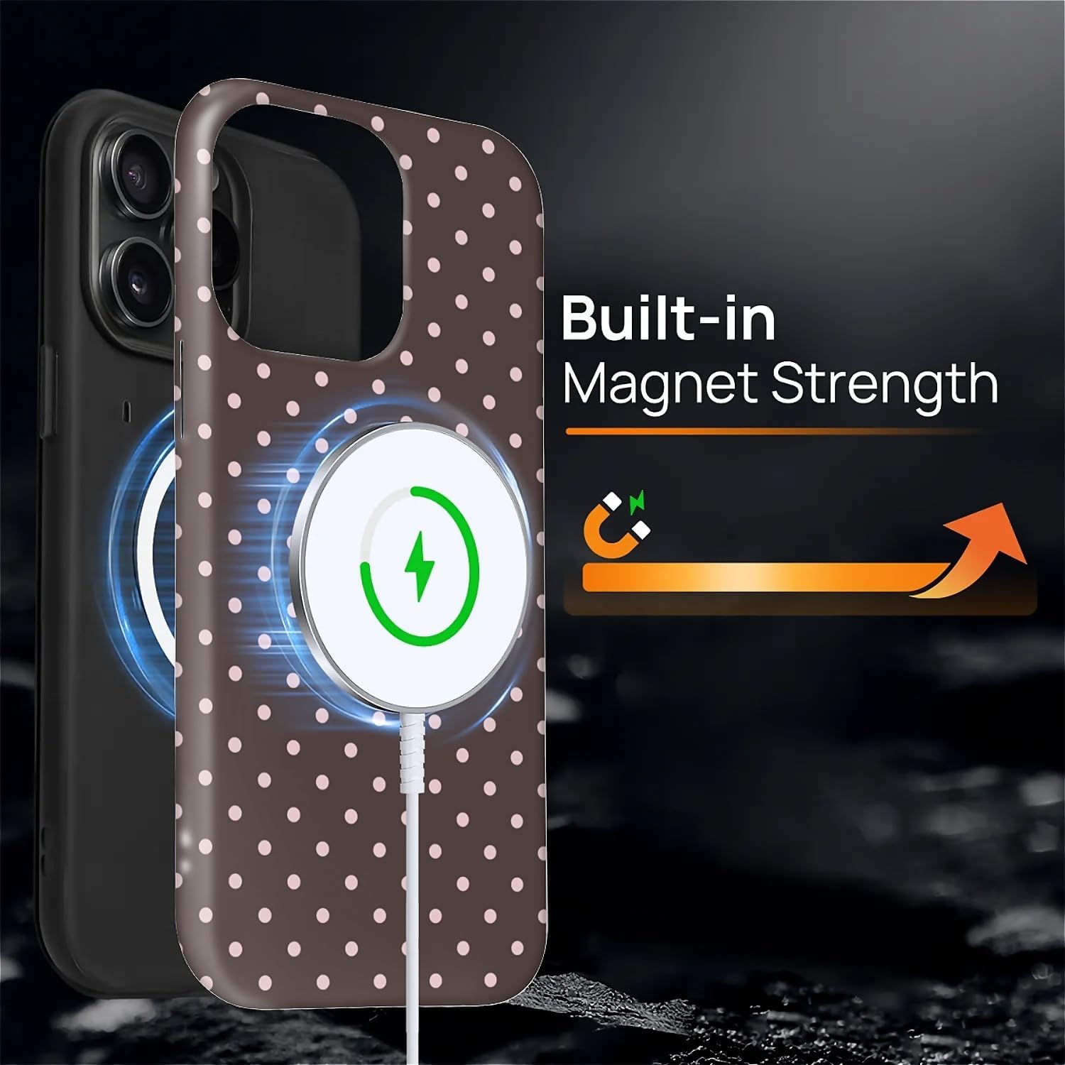 for iPhone 15 Pro Max Case for Women Girl Men Boy, Compatible with MagSafe, Shockproof Soft Silicone & Hard PC Shell Protective Case for iPhone 15 Pro Max - Brown & Pink Polka Dot Cute image 3