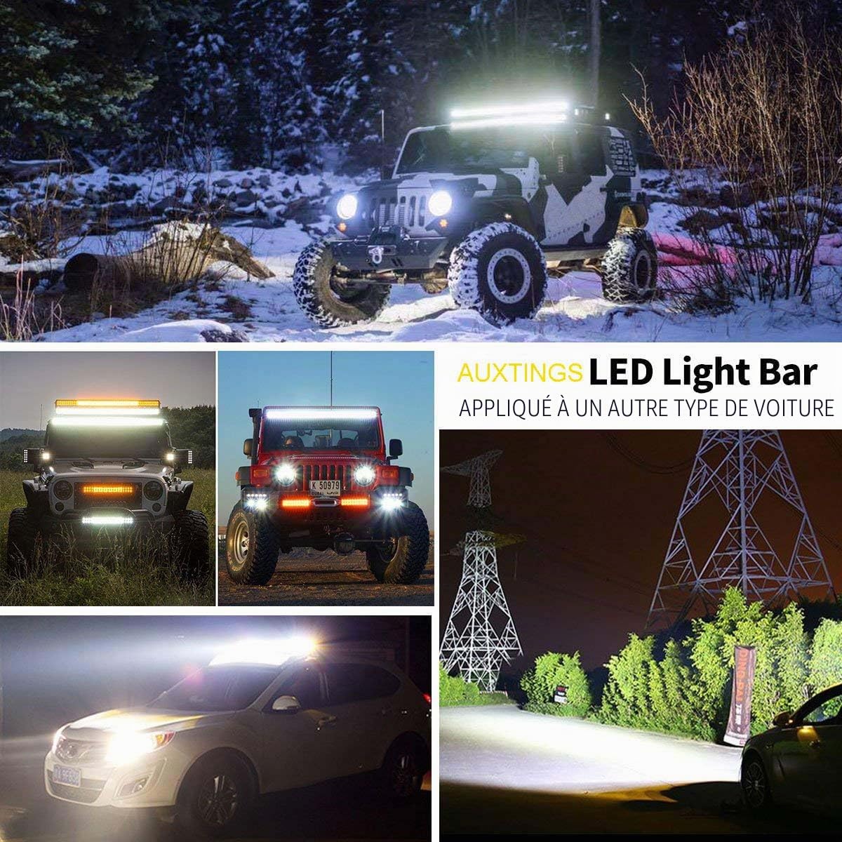AUXTINGS 66 cm 180W Barre LED 4x4 Con Câblage, 3 Rangée Spot et Inondation Barre lumineuse 12V 24V Étanche Bar a led Feux Phare de Travail Projecteur pour SUV Voiture Camion Tracteur Véhicule Bateau