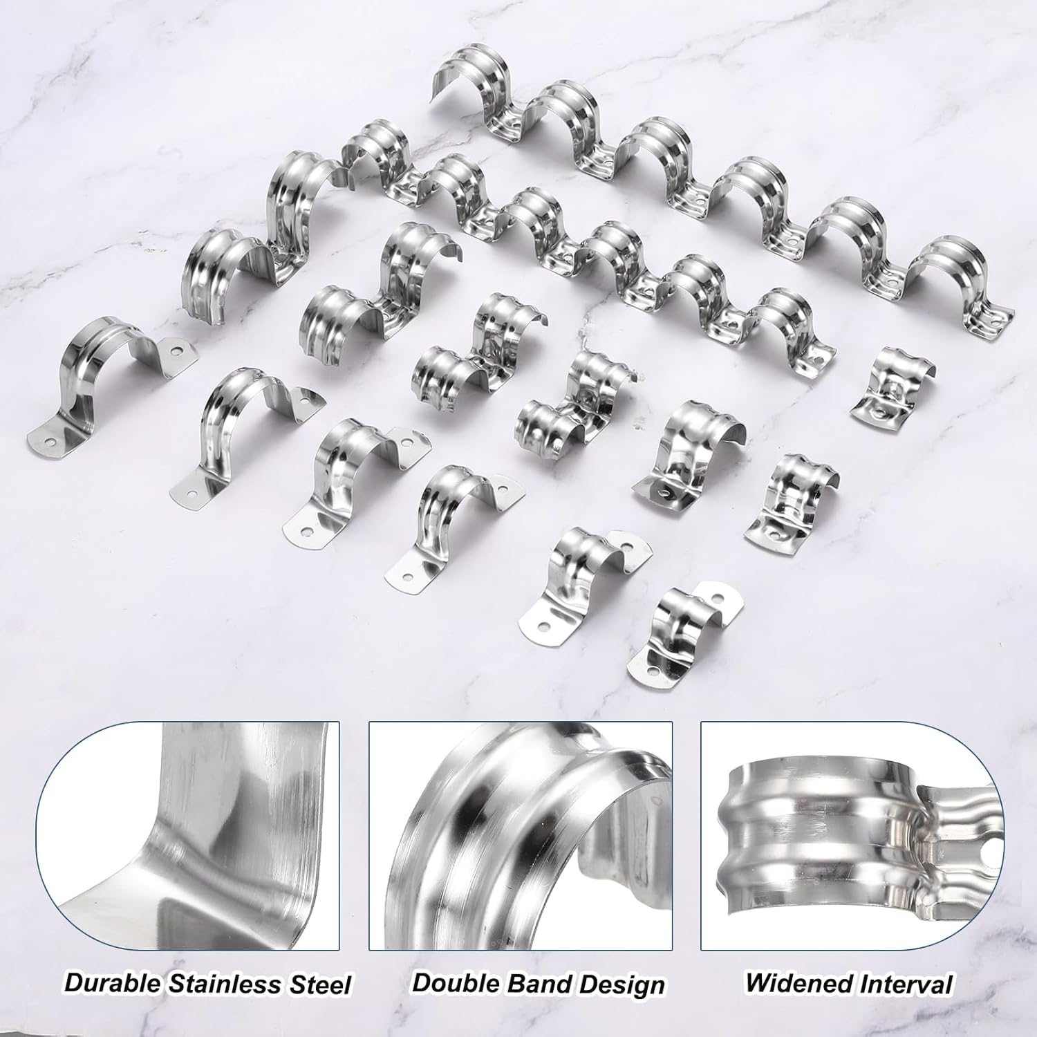 MECCANIXITY 52pcs Conduit Clamp 5/8 Inch 16mm, 1 Hole Stainless Steel Pipe Strap, Rigid Metal Conduit Hanger for Pipe Fixing, Tube Wire Installation