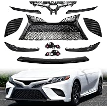 11pcs Front Bumper Grille Kit Fit For 2018 2019 2020 Toyota Camry SE XSE | Glossy Black, Front Grille & Trim Strips & Fog Lights Trim Cover & Bumper Support Brackts, Complete Front Body Kit