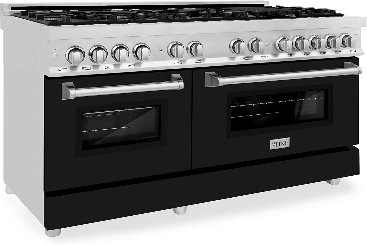 ZLINE 60" 7.4 cu. ft. Dual Fuel Range with Gas Stove and Electric Oven in Stainless Steel and Black Matte Door (RA-BLM-60)