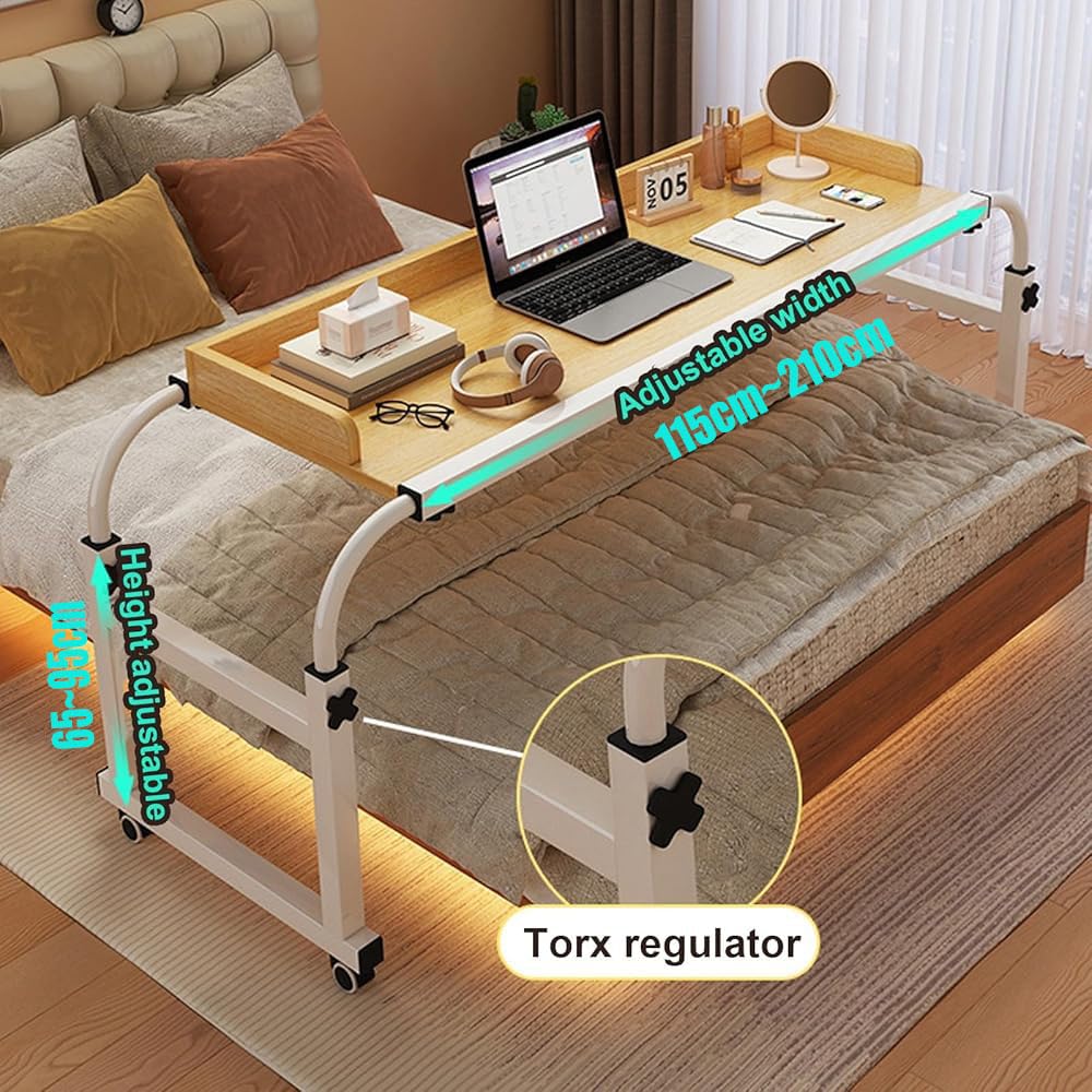 Mesa Auxiliar para portátil, Mesa Auxiliar Extensible con Ruedas para Colocar sobre la Cama, Ideal para Escribir en la Sala de Estar. Altura Ajustable con Ruedas. Tamaños Twin/Full