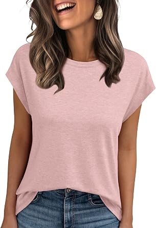AUTOMET Womens Cap Sleeve Shirts Summer Soft Business Casual Tops for Work Tees