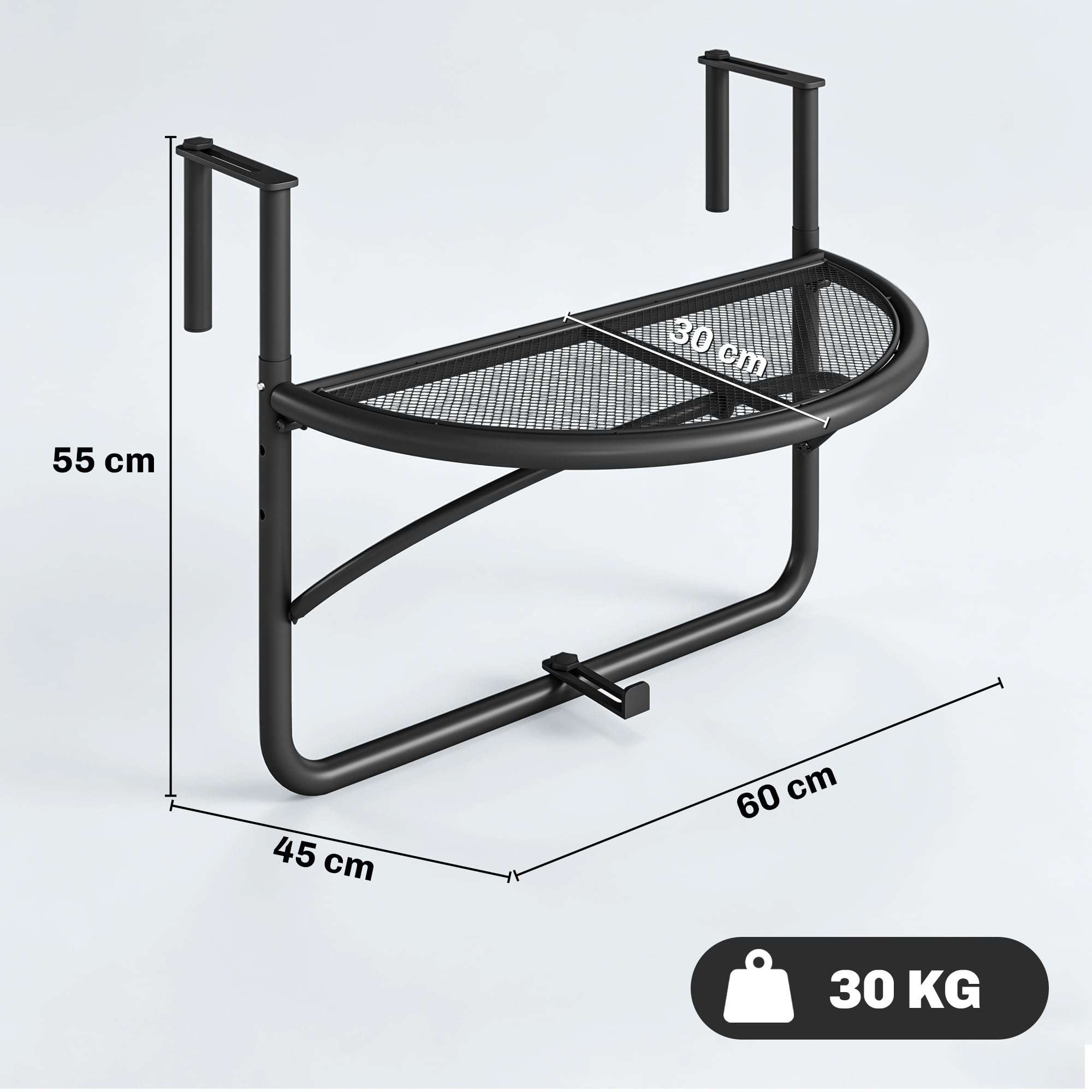 Outsunny Tavolino da Appendere alla Ringhiera del Balcone Regolabile in Altezza Ferro 60 x 45 x 50 cm Nero