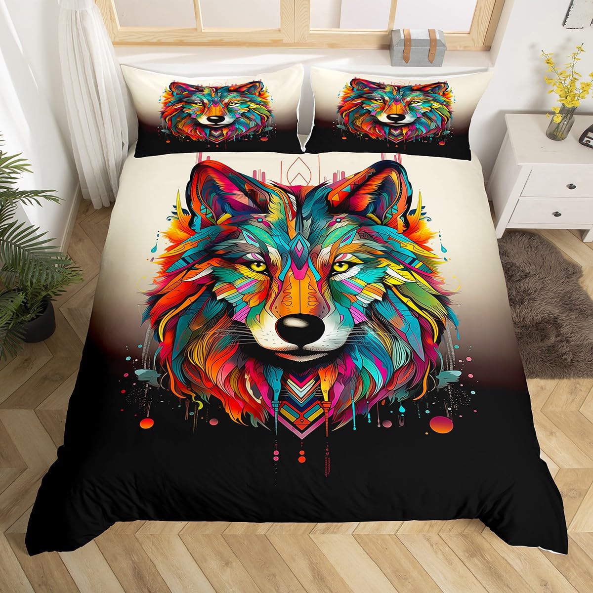 Housse de couette loup 220x240 attrape-rêves lit 2 personnes
