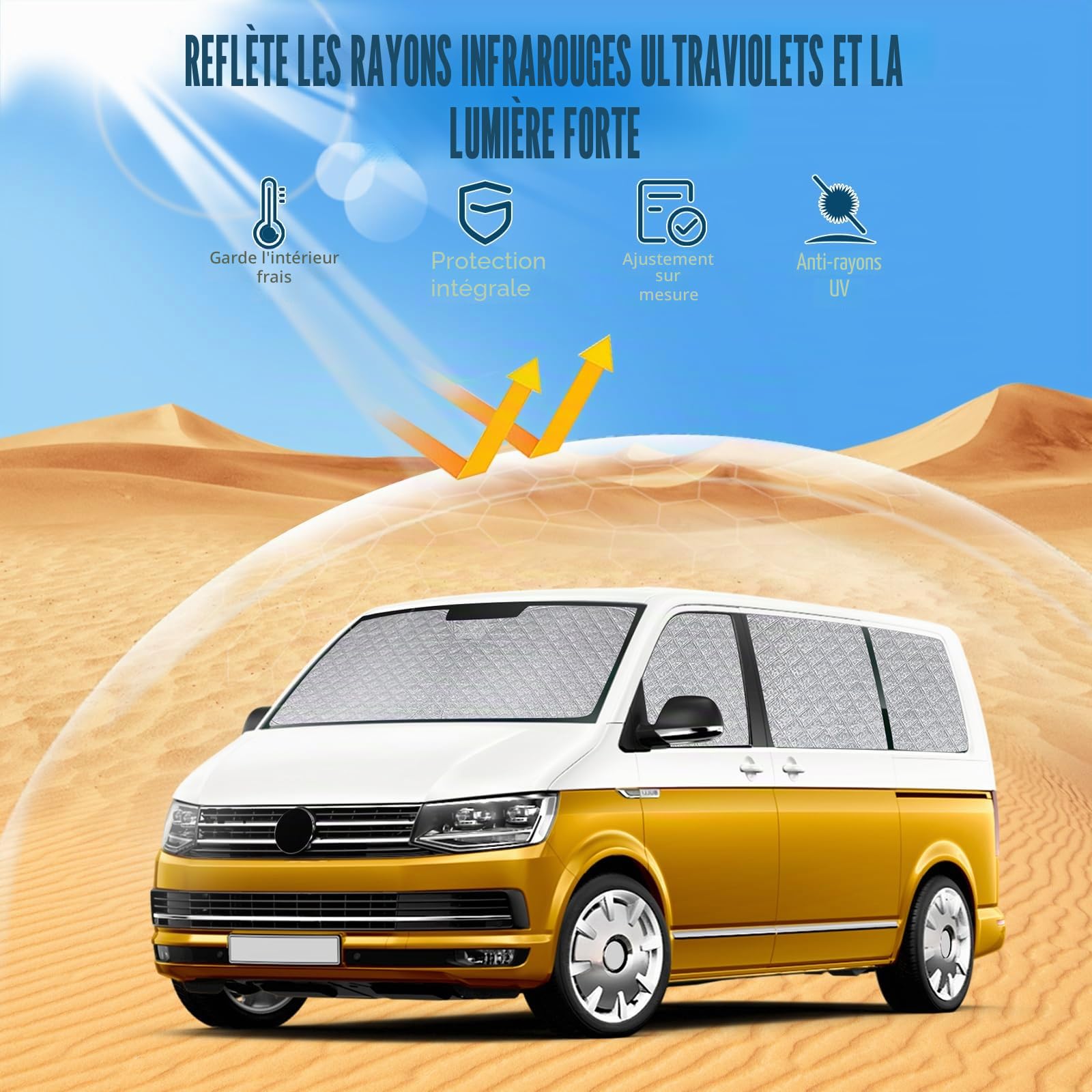Pare-Soleil Compatible avec VW T6, Lot de 8 Pliables Protection de Pare-Brise pour Intérieur de Voiture, Bloquer 99% des Rayons UV et Garder Votre Véhicule au Frais