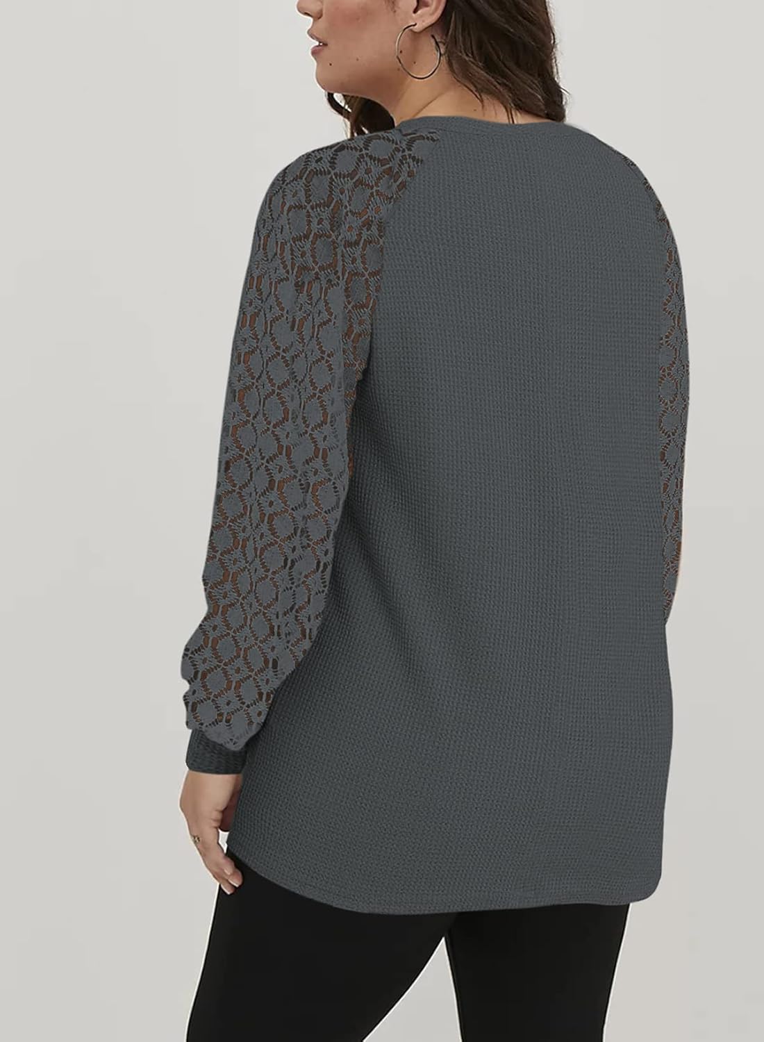 Eytino Plus Size Tops for Women Lace Long Sleeve Crew Neck Waffle Knit Business Work Dressy Shirts(1X-5X) - Image 2