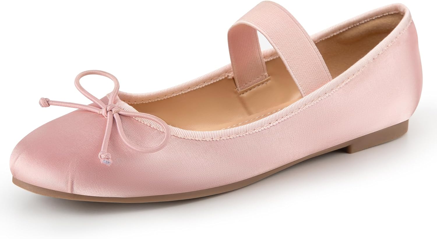 Trary Ballet Flats for Women Closed Round Toe Mary Jane Shoes Women Cute Bowknot Non-Slip Dressy Shoes Elastic Strap Comfortable Women's Flats for All-Year Daily Work Causal