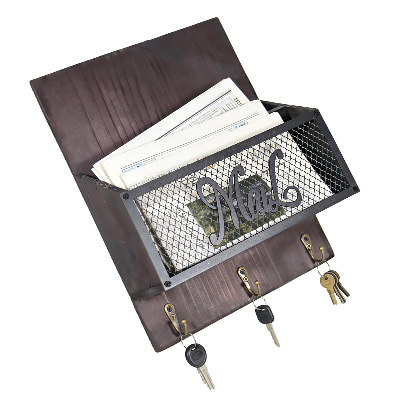 Buxuaaaa Black Rustics Inspires Wood Wall Mount Mail Sorter With 3 Hook Storage Organiser For Home Offices Entryway Decoration Space Saving Wall Rack