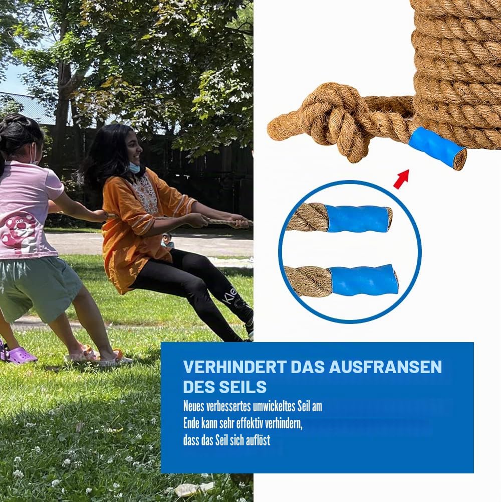 Tauziehseil mit Flagge für Kinder und Erwachsene, weiche natürliche Jutefaser-Seil für Feldtag, Teambau, Party, Spiel, Camping, Hinterhof, Outdoor-Spiele, 6 m lang, Braun