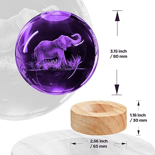 Miniatura 6 de Luz nocturna de bola de cristal de elefante 3D con base de madera de 16 colores, lámpara de bola de cristal de elefante mejorada de 3.15 pulgadas