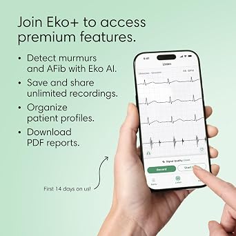 Eko CORE 500TM Digital Stethoscope 40x Amplification, Active Noise Cancellation, 3-Lead ECG, FDA-Cleared AI with Eko+, Full-Color Display, Reimbursement Eligible Champagne, COR503-CHP