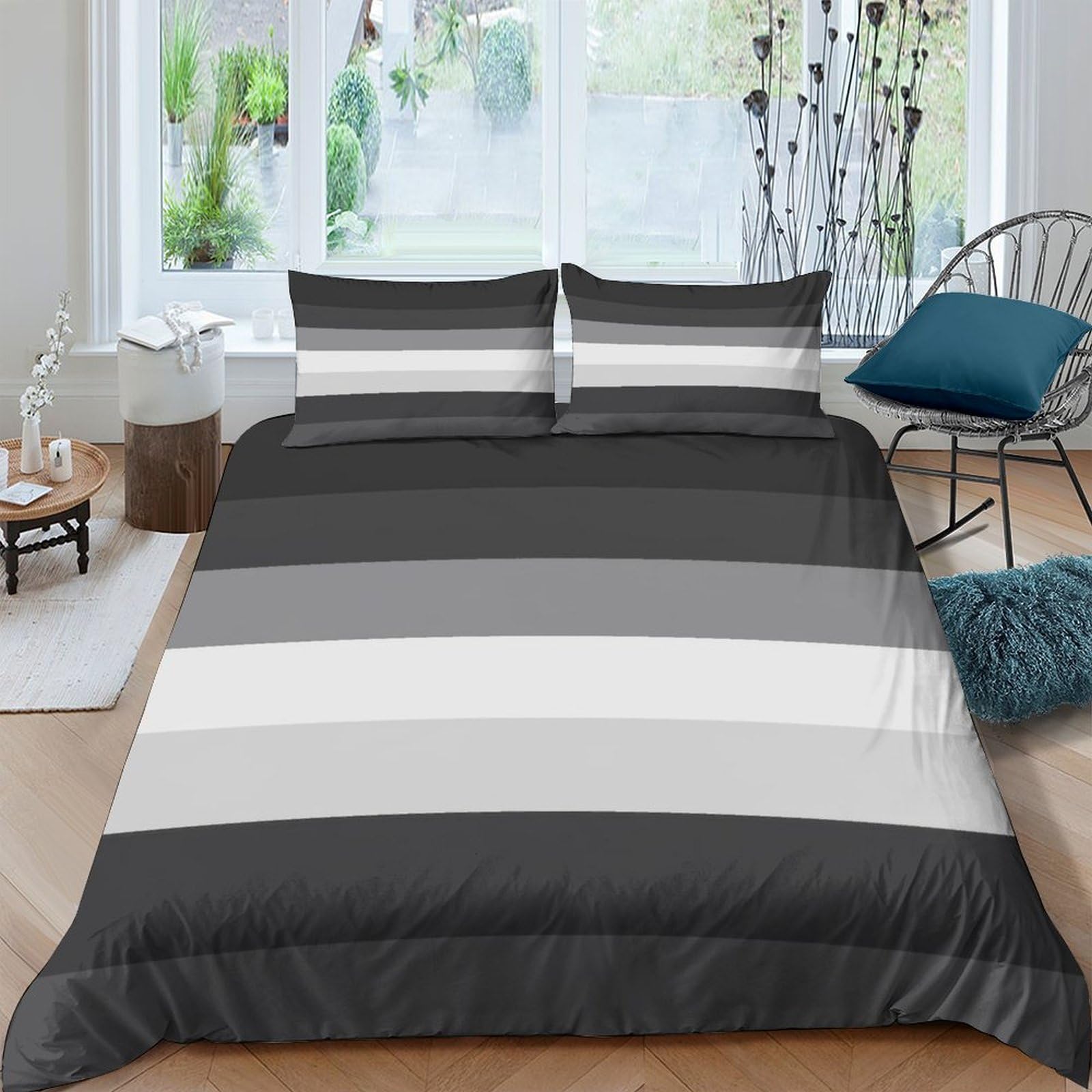 GPLZQXKJNH 3D Printed Gradient Stripe Duvet Cover Microfiber Soft Breathable Ombre Bedding Set with 2 Pillowcases for Bedroom Decor Single（135x200cm）