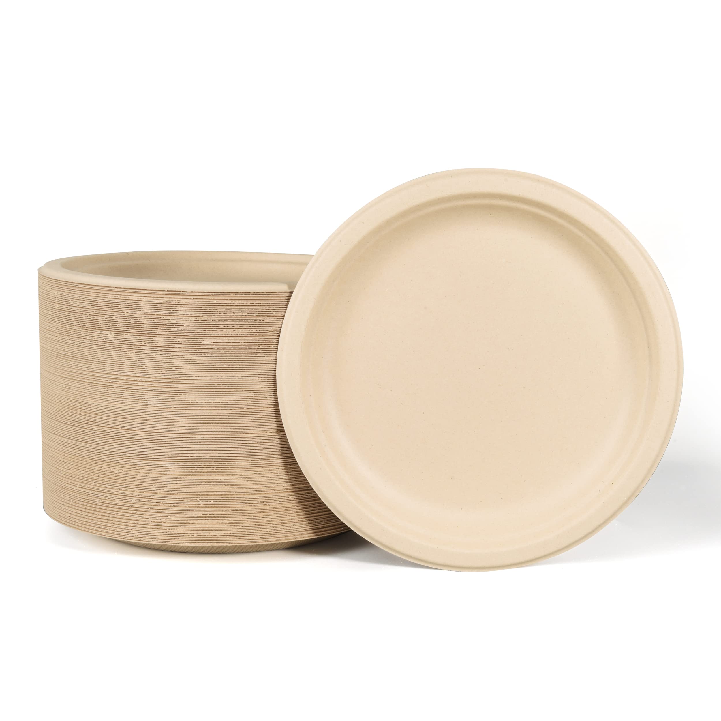100% Compostable Plates, Disposable Paper Plates 125-Count - Heavy Duty, Biodegradable Plates Made of Bagasse - Eco Friendly and Sustainable (Natural, 10 inch)