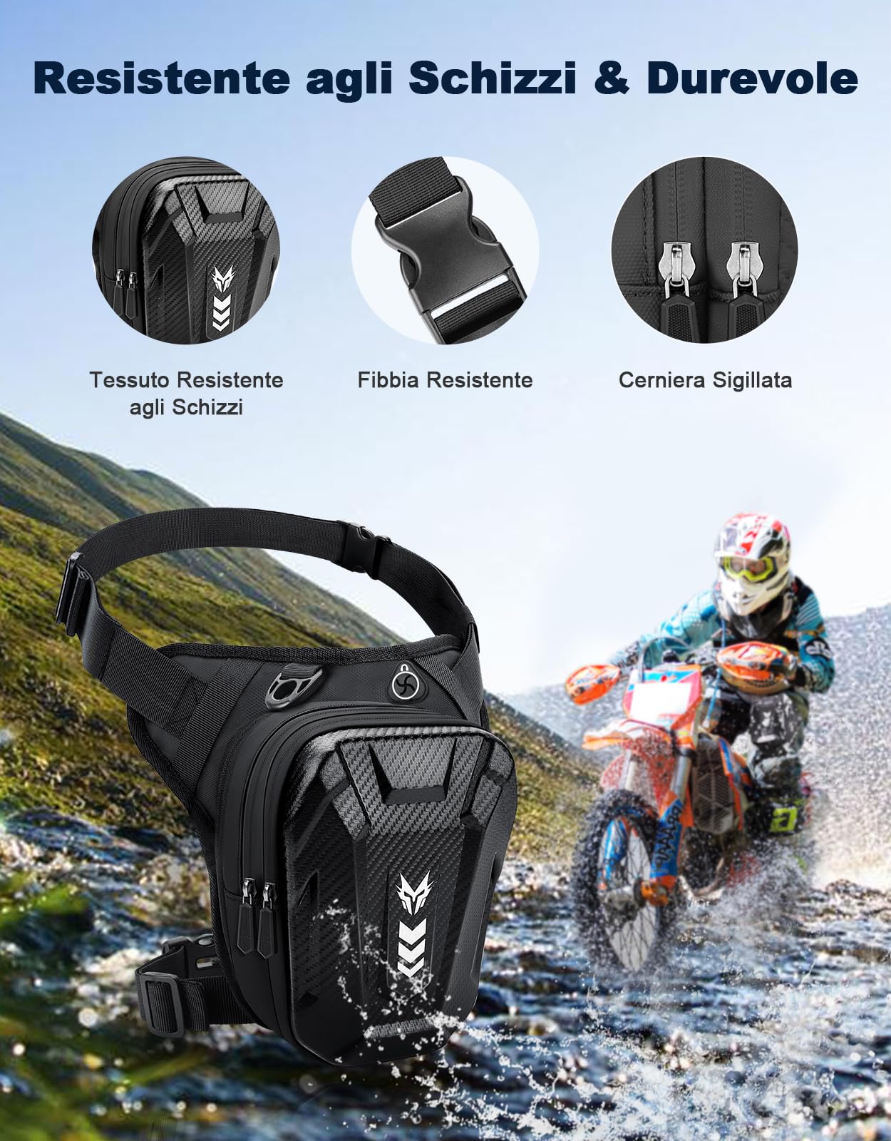 Rolgno Marsupio Gamba Moto per Uomo & Donna, [Capacità Espandibile] Borsa Gamba Moto, [EVA Durevole] Marsupio Cosciale Borsello con Jack per Cuffie & Cintura Regolabile per Ciclismo Trekking Pesc