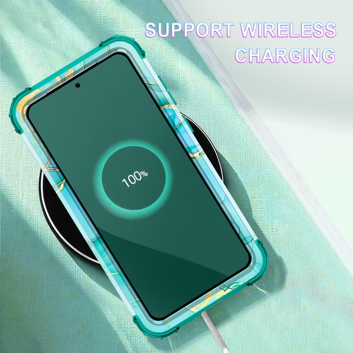 Miqala Custodia per Galaxy S25 5G, a tre strati, resistente, antiurto, protezione completa in plastica rigida+custodia protettiva in silicone morbido per Samsung Galaxy S25 da 6,2 pollici, marmo verde