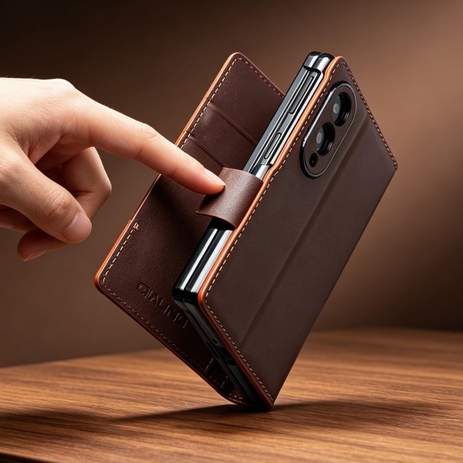 Custodia a portafoglio in vera pelle per Samsung Galaxy Z Fold 8, realizzata a mano