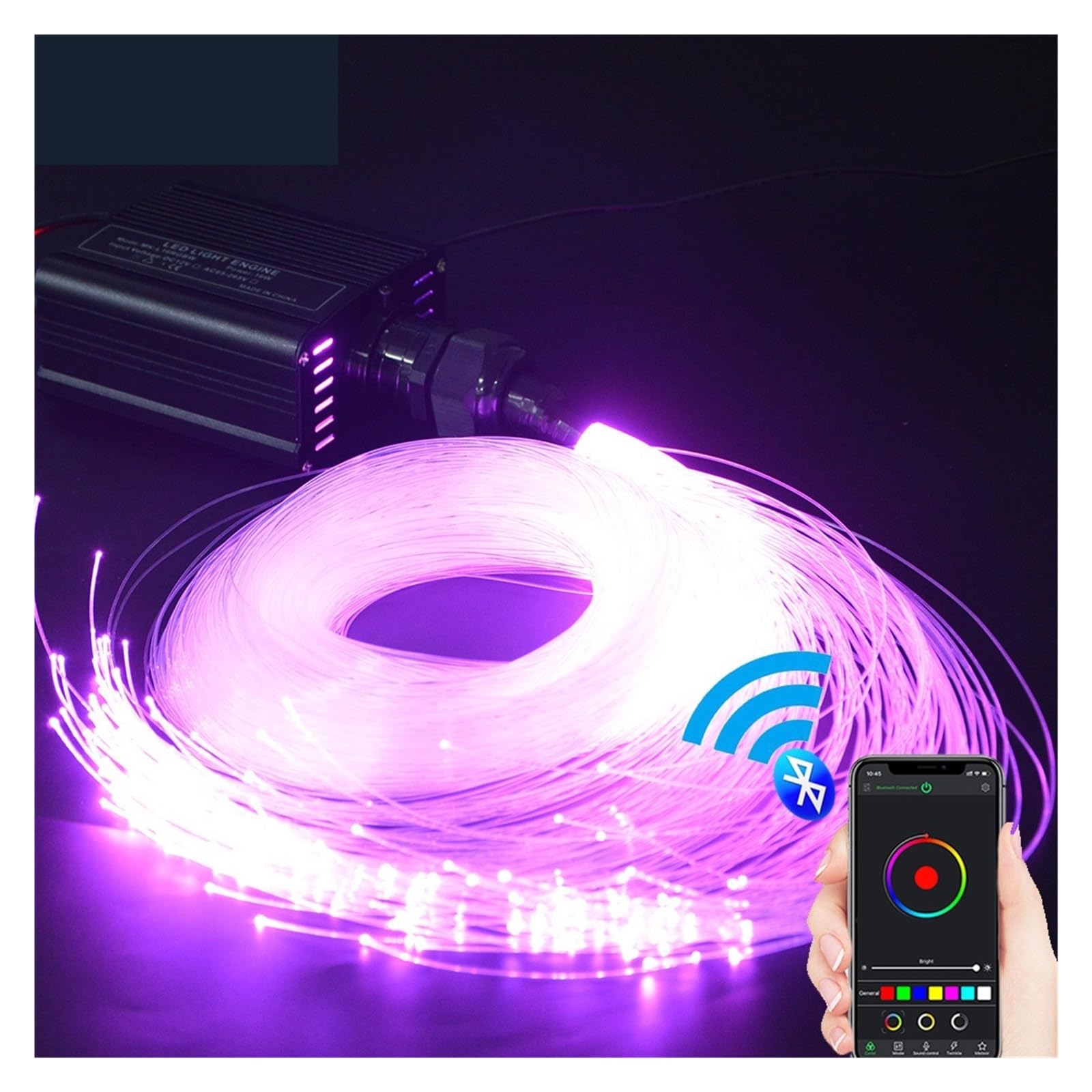 Glasfaserlicht, 16-W-Glasfaser-Stern-Deckenleuchten-Set mit APP-Fernbedienung und 3 Meter langer 0,75-mm-LED-Lichtleiter-Endleuchte(200pcs 2mtr)