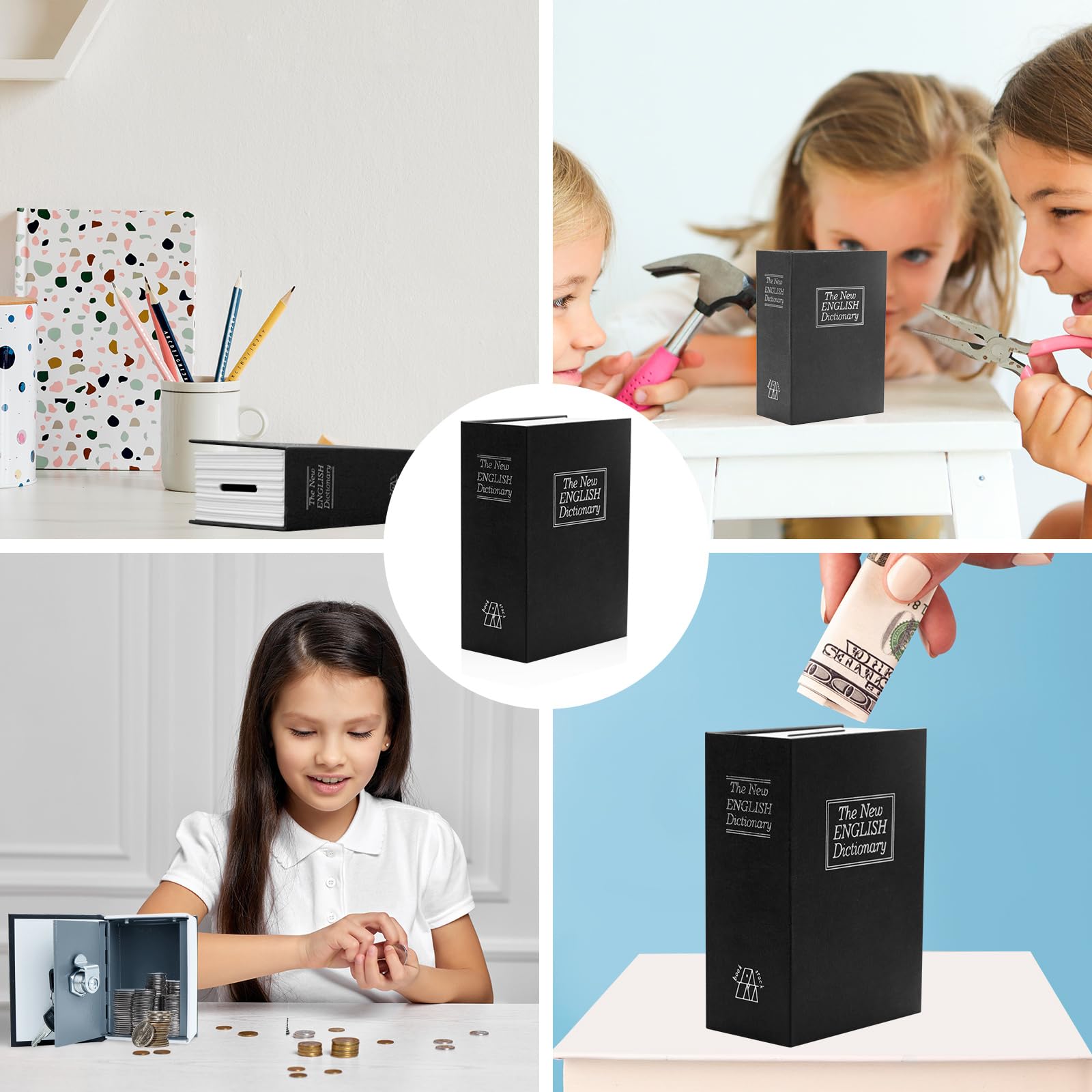 Salvadanaio Bambini, Salvadanaio Contabile, Cassaforte per Bambini a Forma di Libro, Monetinaio Personalizzato Utilizzabile per Riporre Spiccioli e Piccoli Oggetti Personali, con Due Chiavi Incluse
