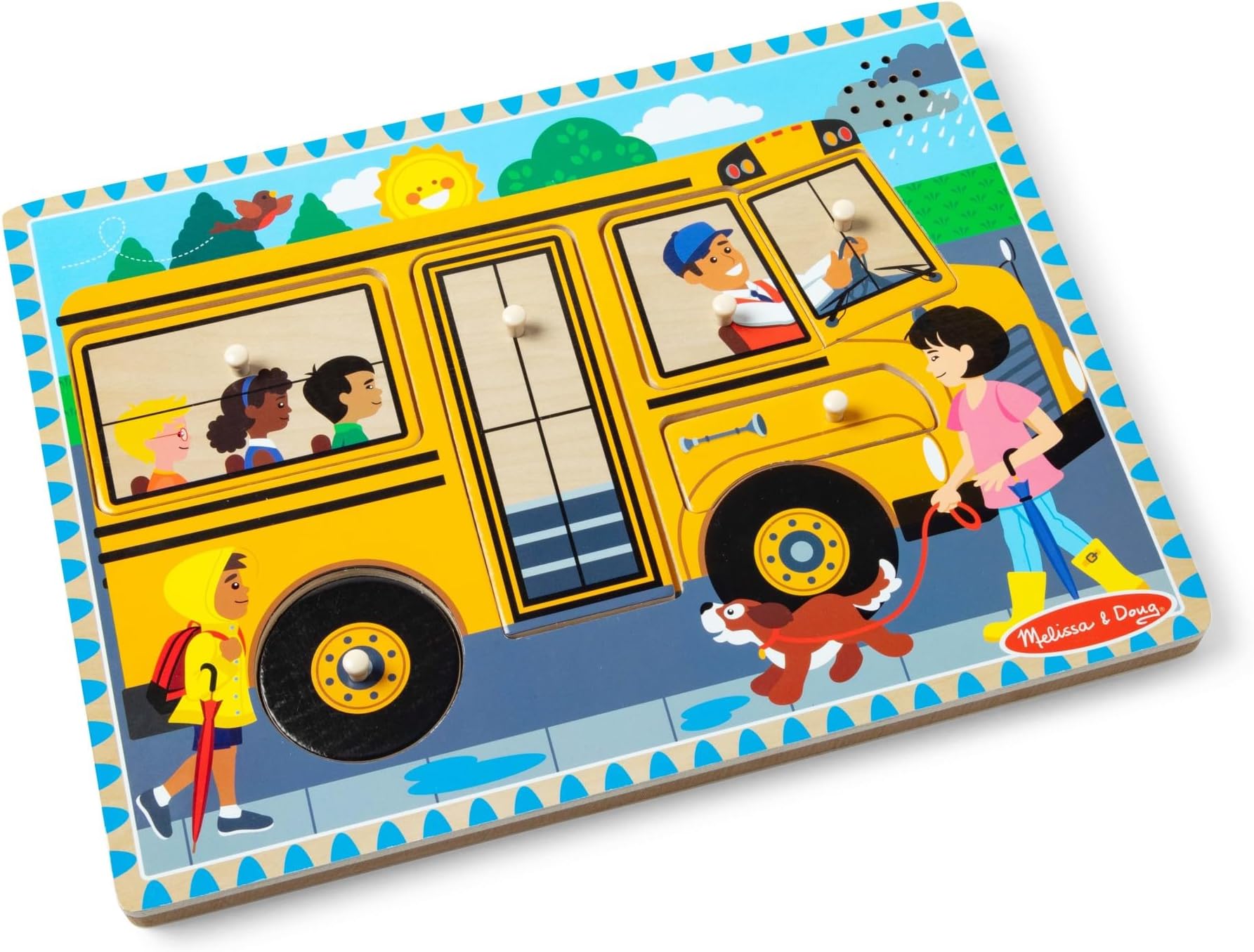 The Wheels on the Bus Sound Puzzle – 6-Piece Wooden Peg Puzzle, Interactive Developmental Learning Toy for Kids Age 2 Plus