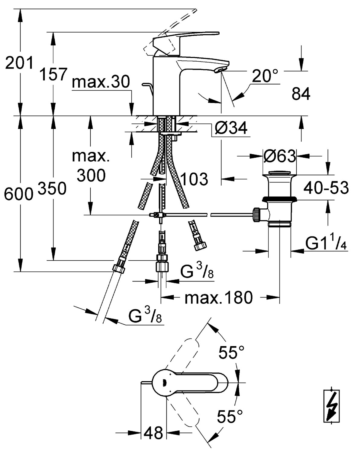 GROHE Eurostyle Cosmopolitan - Einhand- Waschtischarmatur (Auslauf mit Strahlregler, Schnellbefestigungssystem, Niederdruck), chrom, 33561002