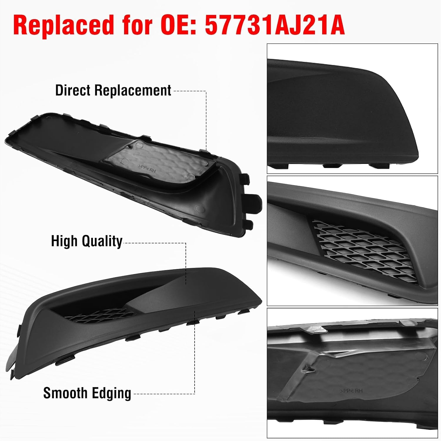 Compatible with Subaru Legacy Fog Light Cover 2010 2011 2012, 57731AJ21A Front Right Passenger Side Fog Lamp Bezel Replacement, W/O Light Hole 2010 Legacy Fogs Lamp Cover Black - Right