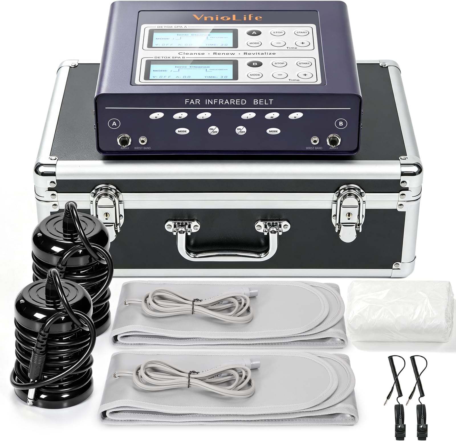 Dual Ionic Foot Bath Detox Machine for 2 Person Home Spa Use | Dual LCD control panels with Far Infrared Heating Belt, Replacement Arrays, Storage Case for Relaxation