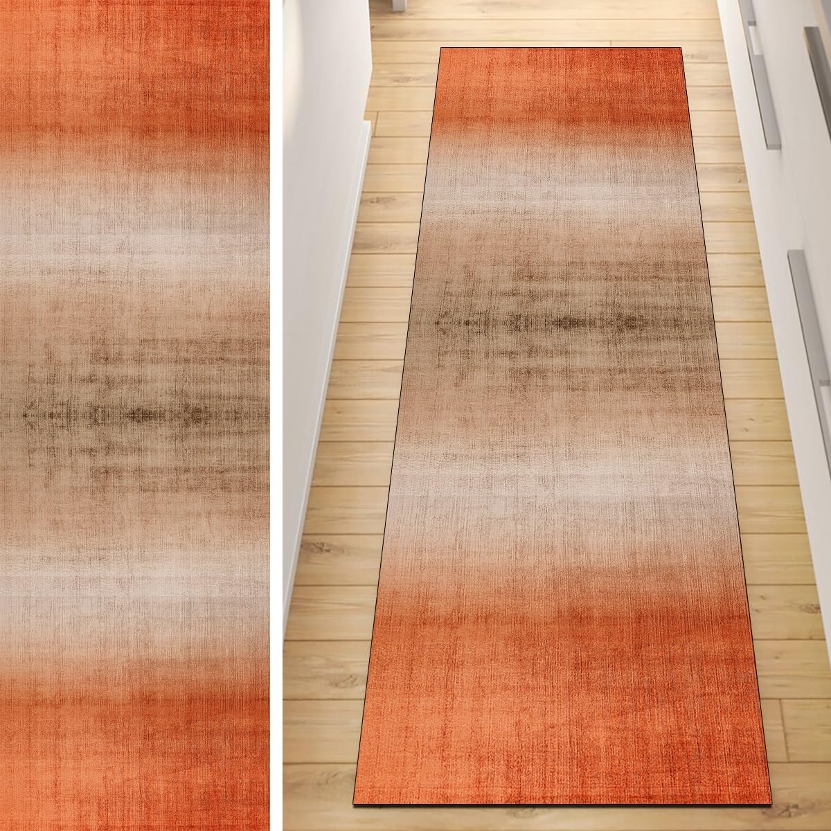 Runner Rug for Hallway Kitchen Non Slip Orange 2'x5' Abstract Washable