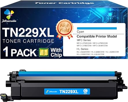 TN229XL Cyan Toner Cartridges High Yield Replacement for Brother TN-229XL TN229XLC TN229 Toner Compatible for Brother HL-L3220CDW MFC-L3720CDW MFC-L3780CDW HL-L3280CDW HL-L3300CDW HL-L3295CDW Printers