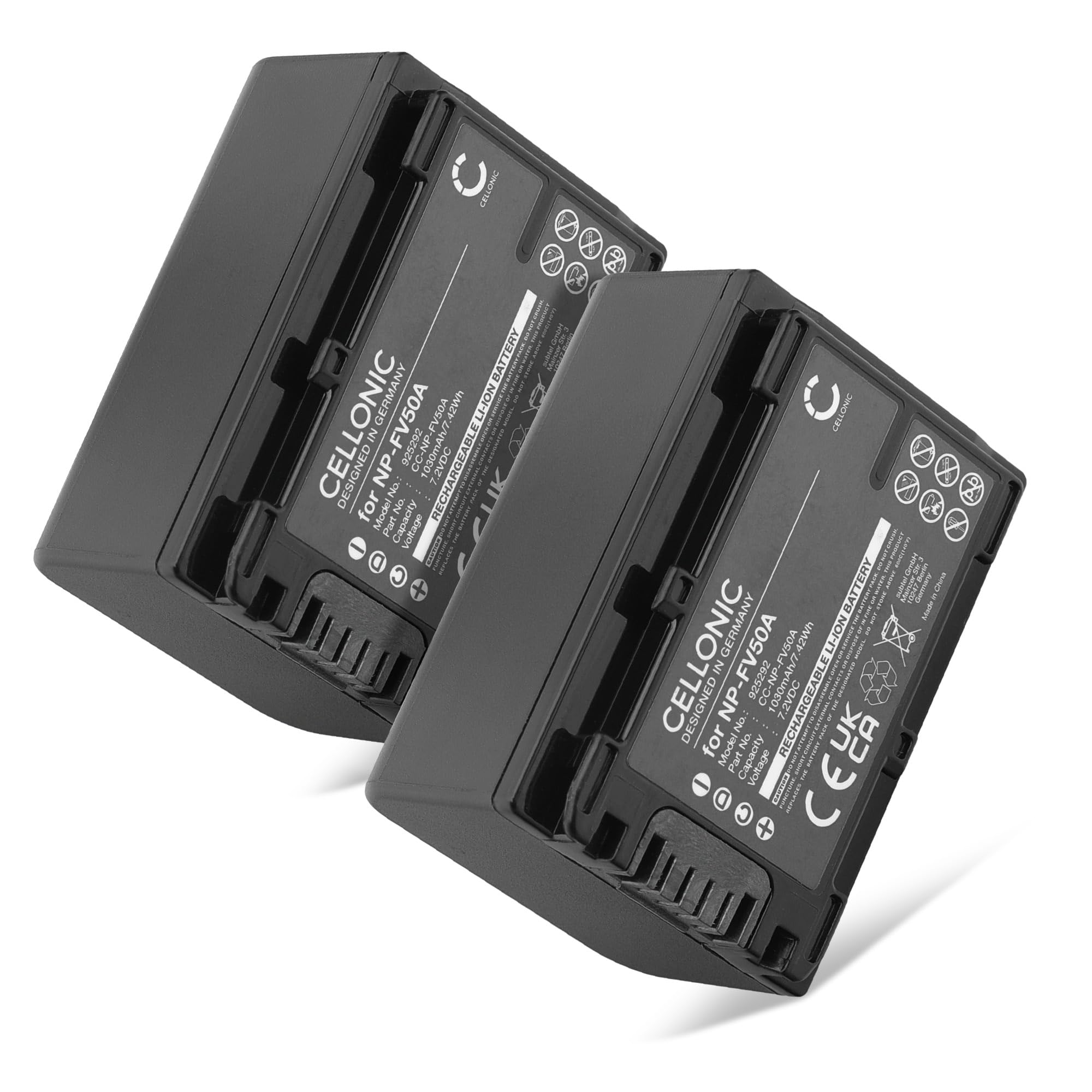 subtel, Battery for Camera, compatible with Sony AX53 4K HANDYCAM FDR-AX53, NP-FV70, NP-FV50 (7.4V, 1030mAh) 2 Pieces