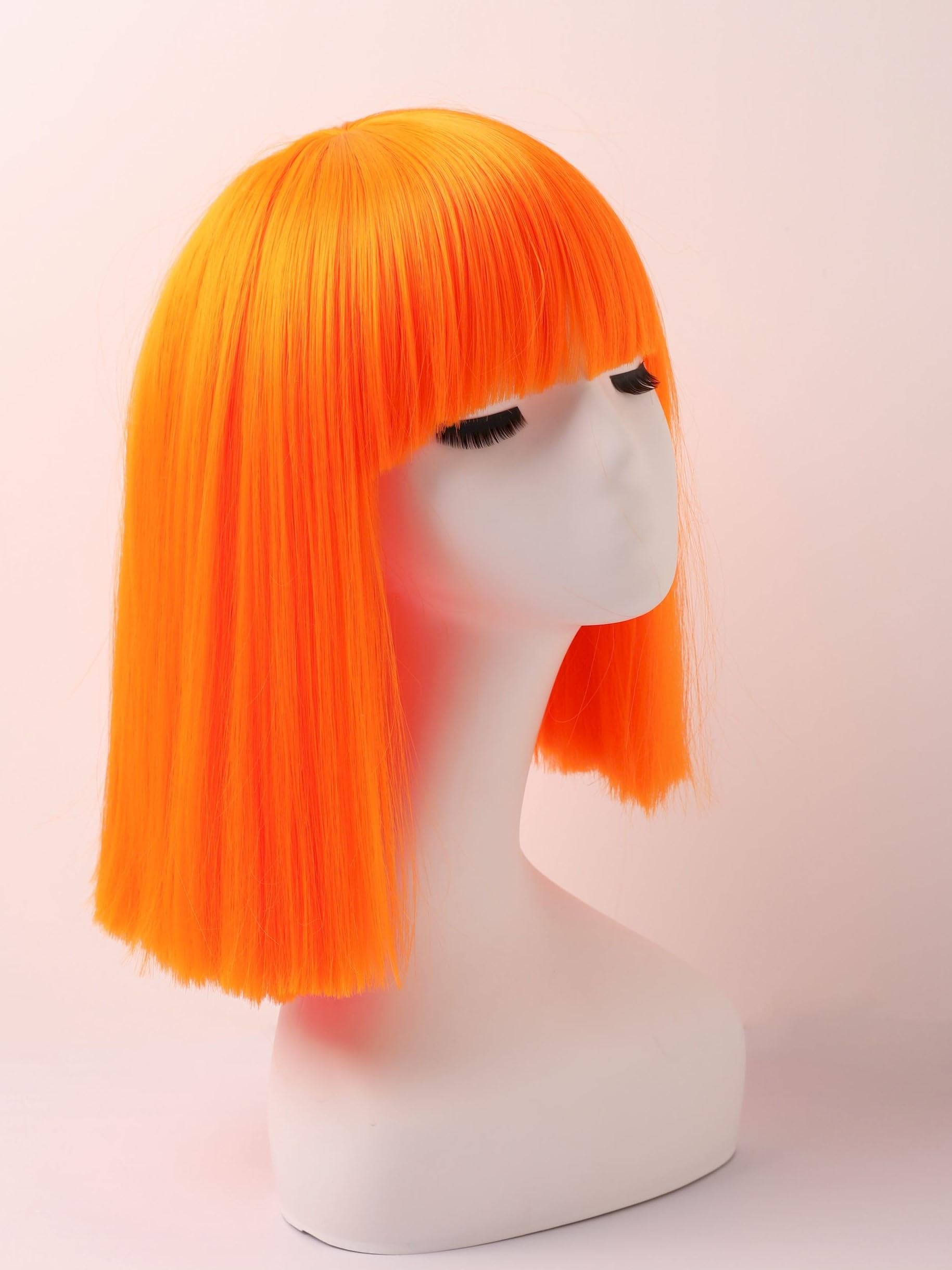 Prettyland Event Ladies Bob Straight Bangs Wig Medium Length Short Straight Heat Resistant Wig for Show Carnival Orange C1672 - Image 3