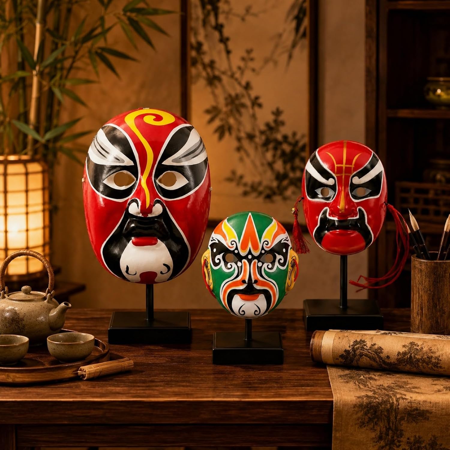 LUOZZY 3 Pcs Chinese Peking Opera Masks Cosplay Party Photo Booth Props