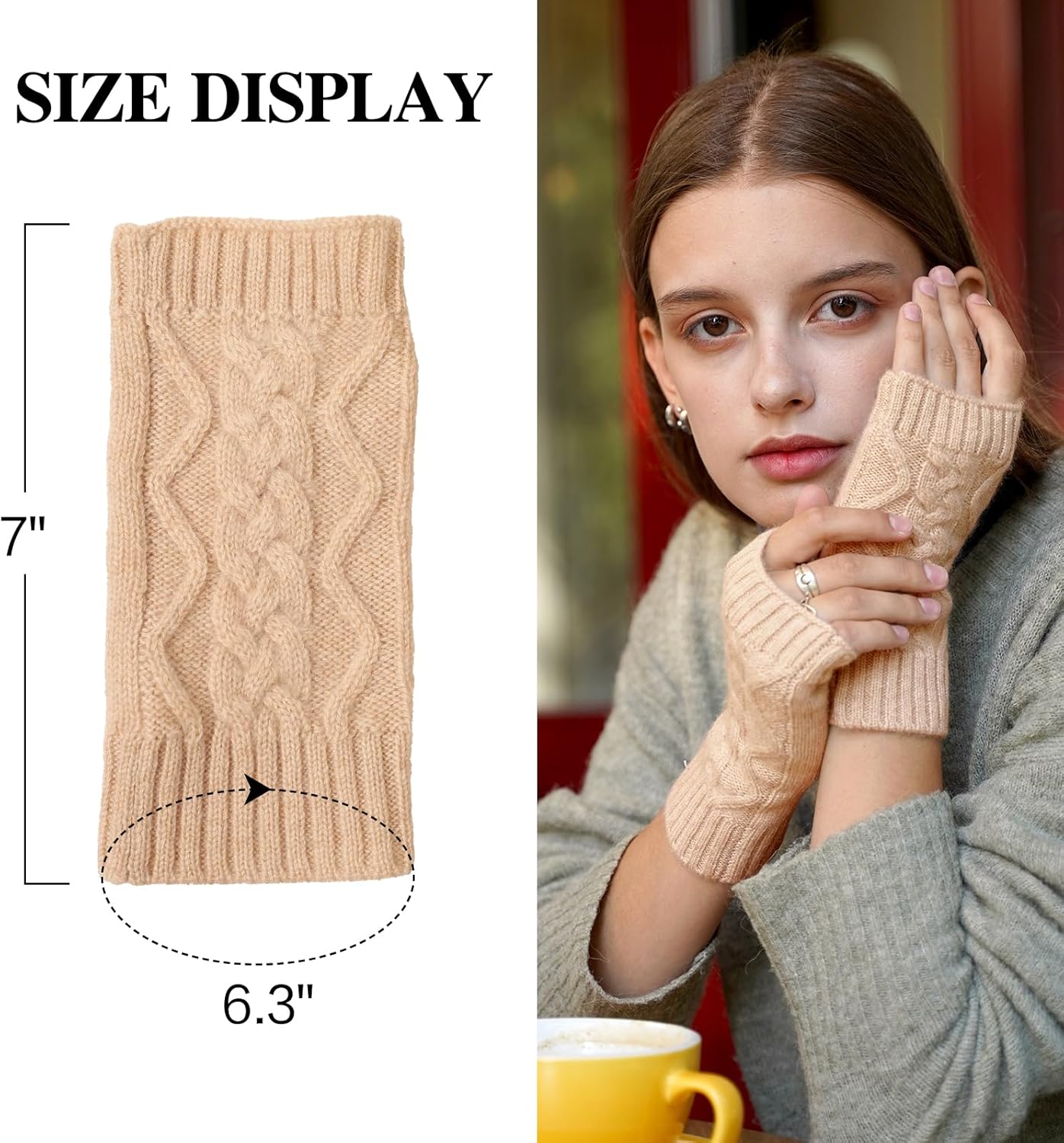 100% Pure Cashmere Fingerless Gloves for Women, One Size Ladies Knitted Mittens for Winter, Warm & Soft Gloves with Gift Box - Image 4