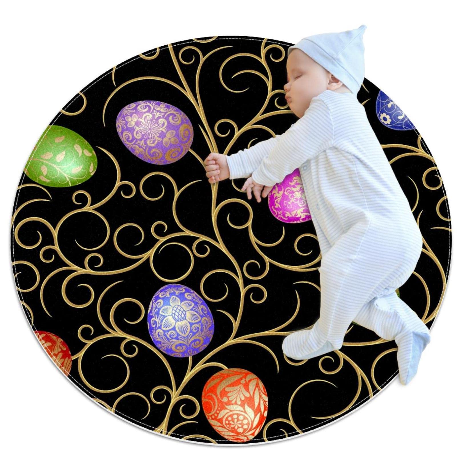 Tapis rond oeufs de Pâques JDEZ 100x100cm pour chambre et salon