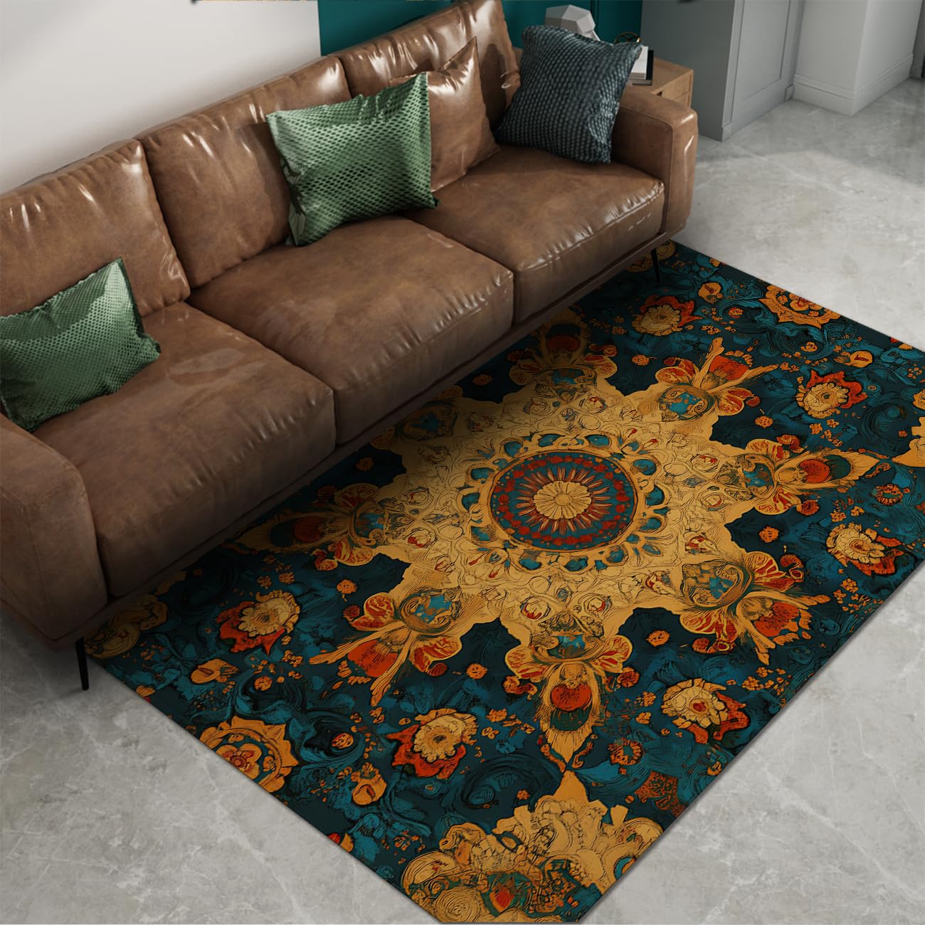 Lekki dywan 100 x 200 cm Vintage Boho Kwiatowy Wzór Dywan z krótkim włosiem do salonu Sypialnia Kuchnia Przenośna zmywalna mata podłogowa