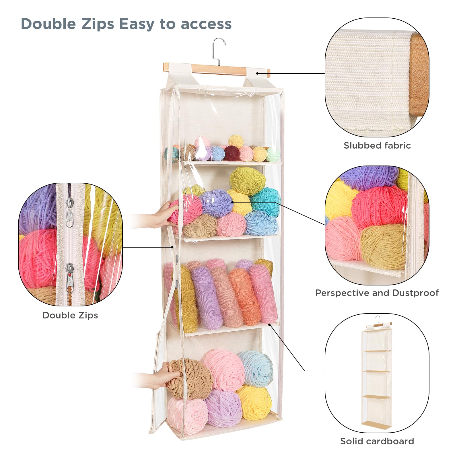 Syeeiex Hanging Yarn Storage Organiser with 4 Pockets - Image 4