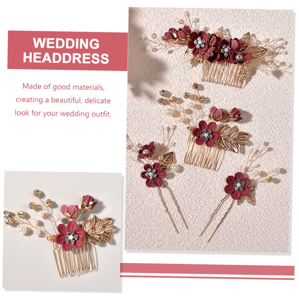 Abaodam 4 Juegos Horquilla Para El Cabello Para Mujeres Trenzas Peine De Inserción De Pelo De Boda Peine De Flor De Decoración Flor Novia Aleación De Zinc Delicado
