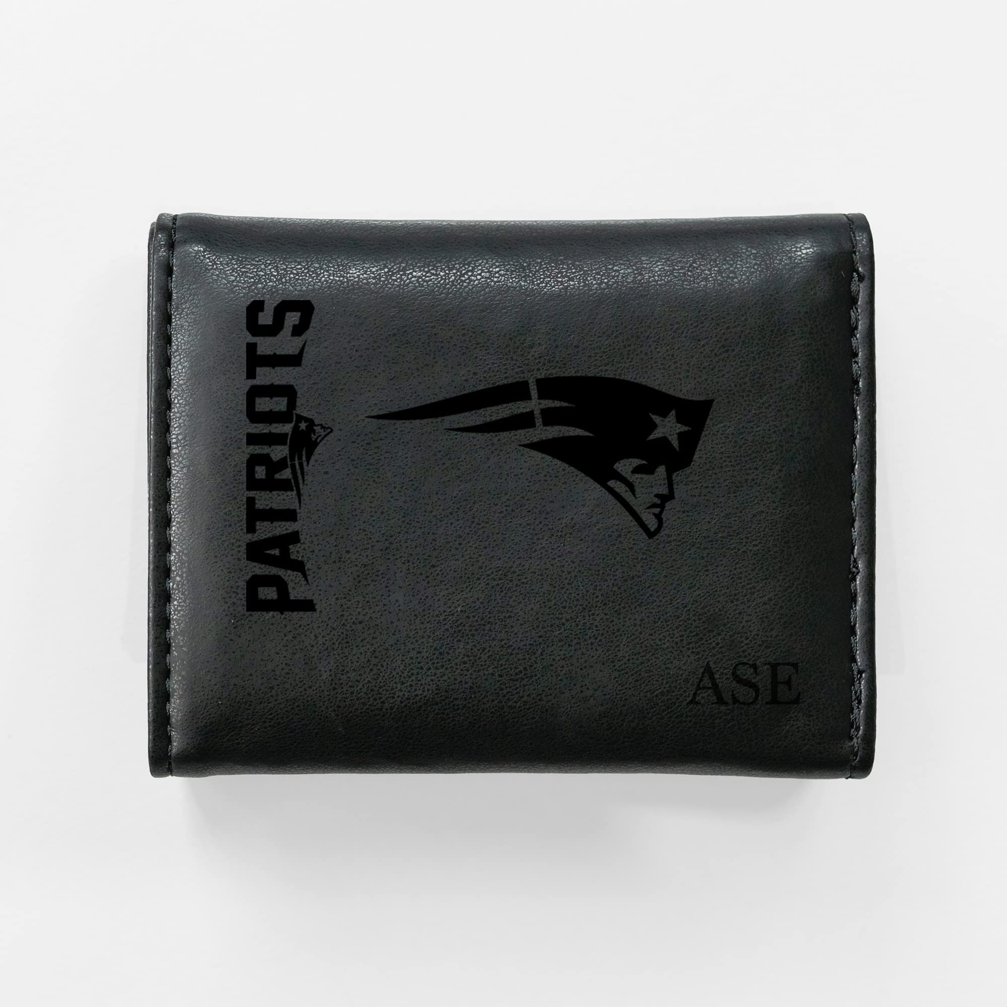 Rico Industries NFL Football New England Patriots Black Personalized-Custom Laser Engraved Tri-fold Wallet - Slim Wallet