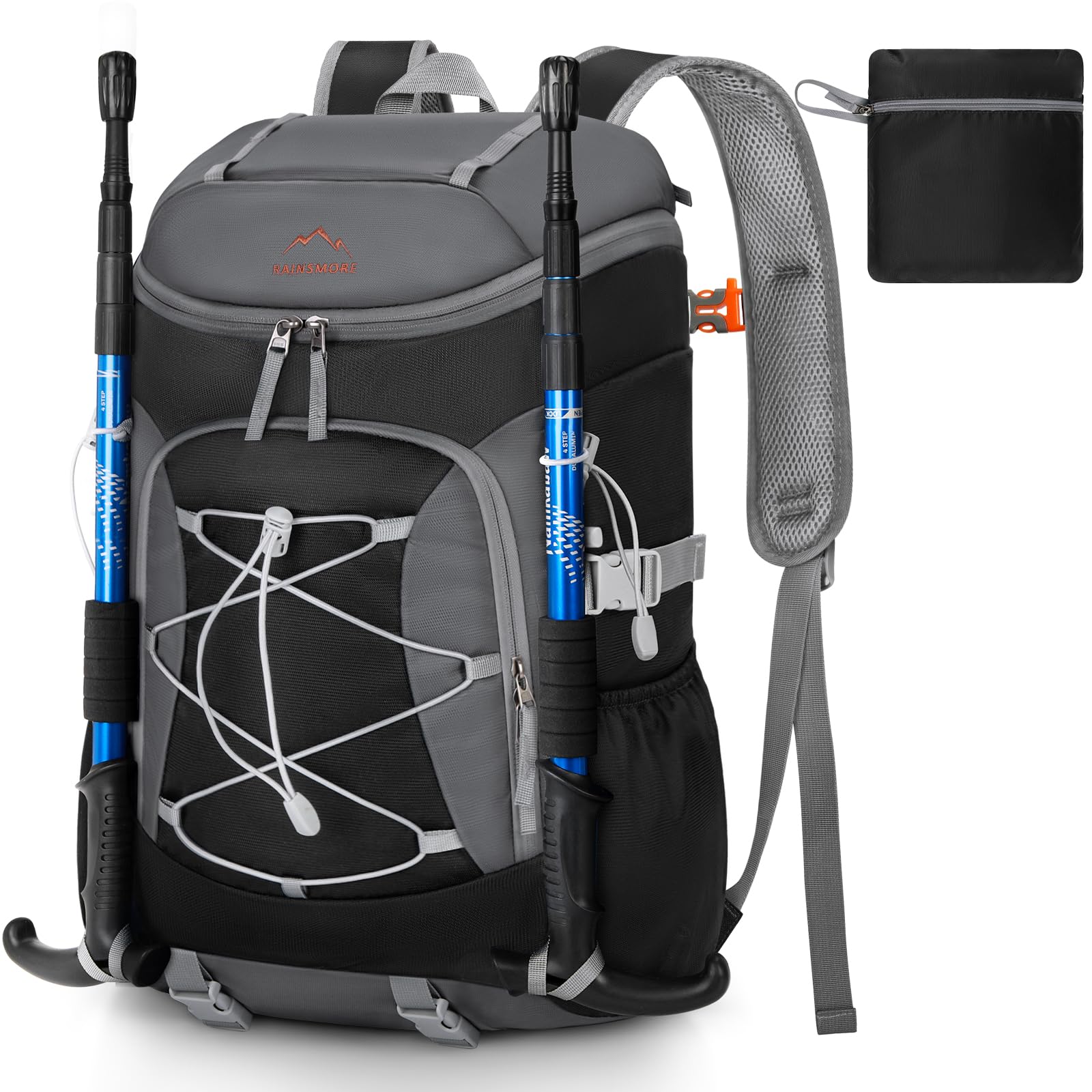 RAINSMORE Plecak turystyczny 40 l, składany, lekki plecak dla mężczyzn z wentylowanym panelem tylnym, wodoodporny plecak podróżny, plecak na spacery, kemping, trekking, jazdę na rowerze na świeżym