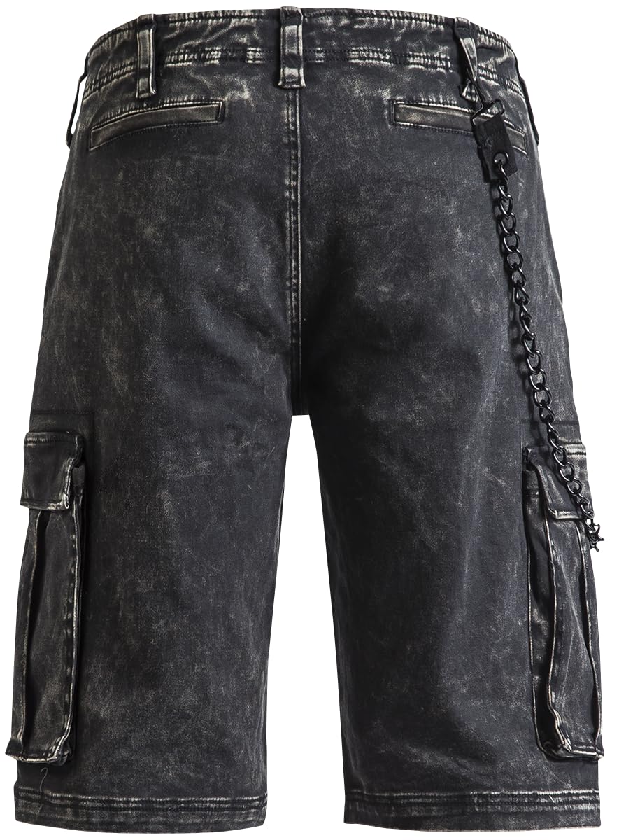 Rock Rebel by EMP Herren graue Jeans-Shorts mit Patches und Ketten