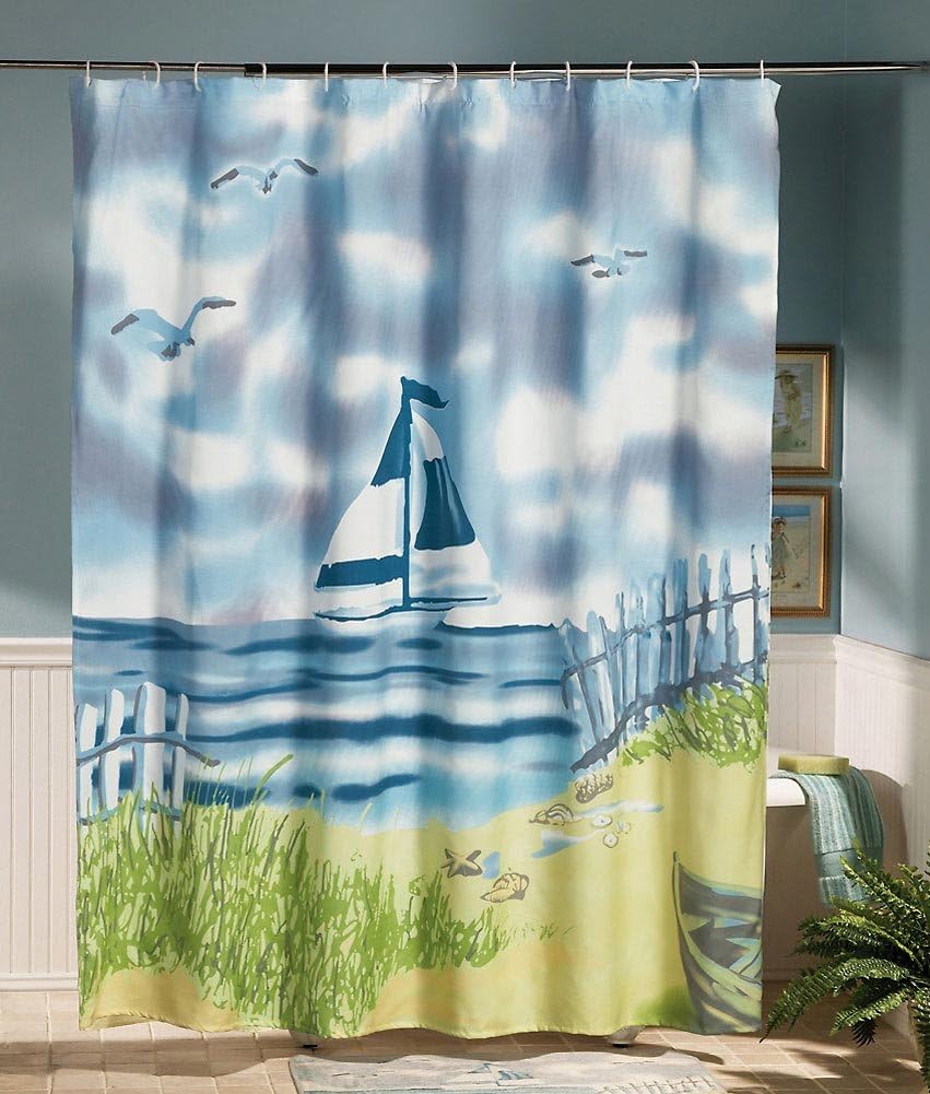 Amazon Com Collections Etc Lighthouse Decor Sea Bathroom Shower Curtain Home Kitchen